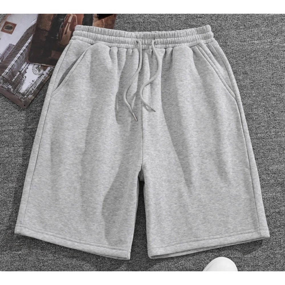 Mens Grey Heather Sweat Shorts Elastic Waist Drawstring Athletic Casual Lounge